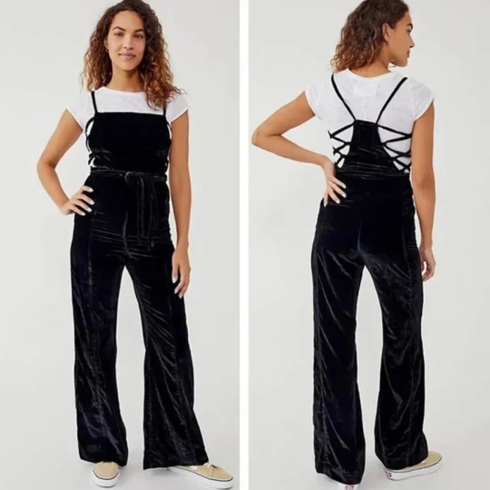 NWT Free People 90s Forever Velvet Overalls - Picture 2 of 4